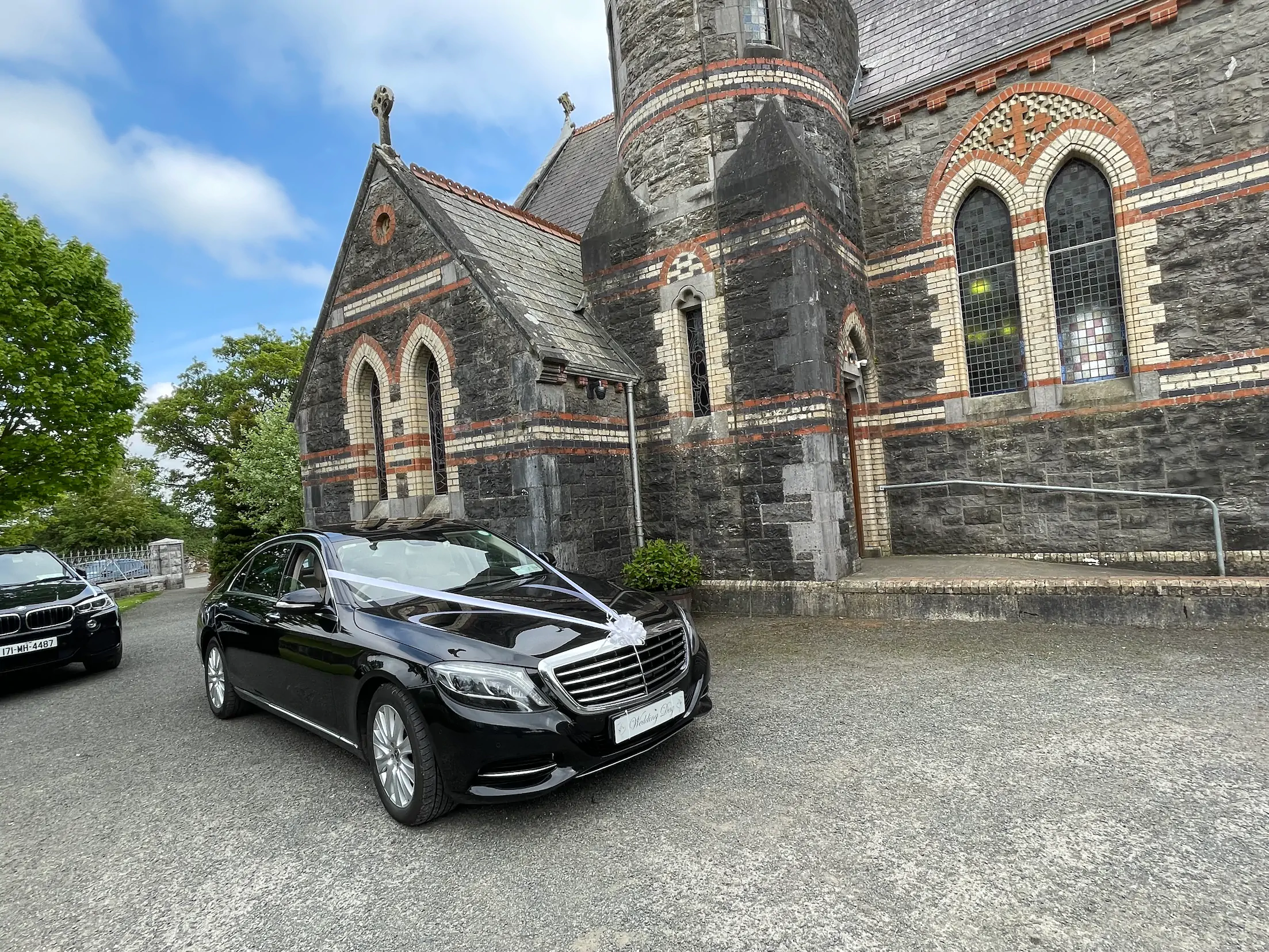 Wedding car interior with cream leather seats